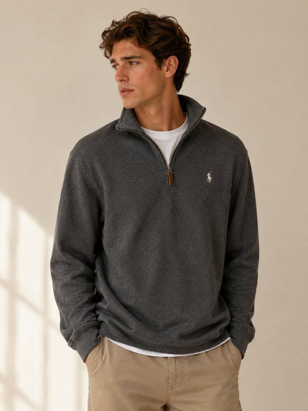 Polo Ralph Lauren Estate Rib Quarter Zip Pullover M Gray Cotton Old Money Preppy